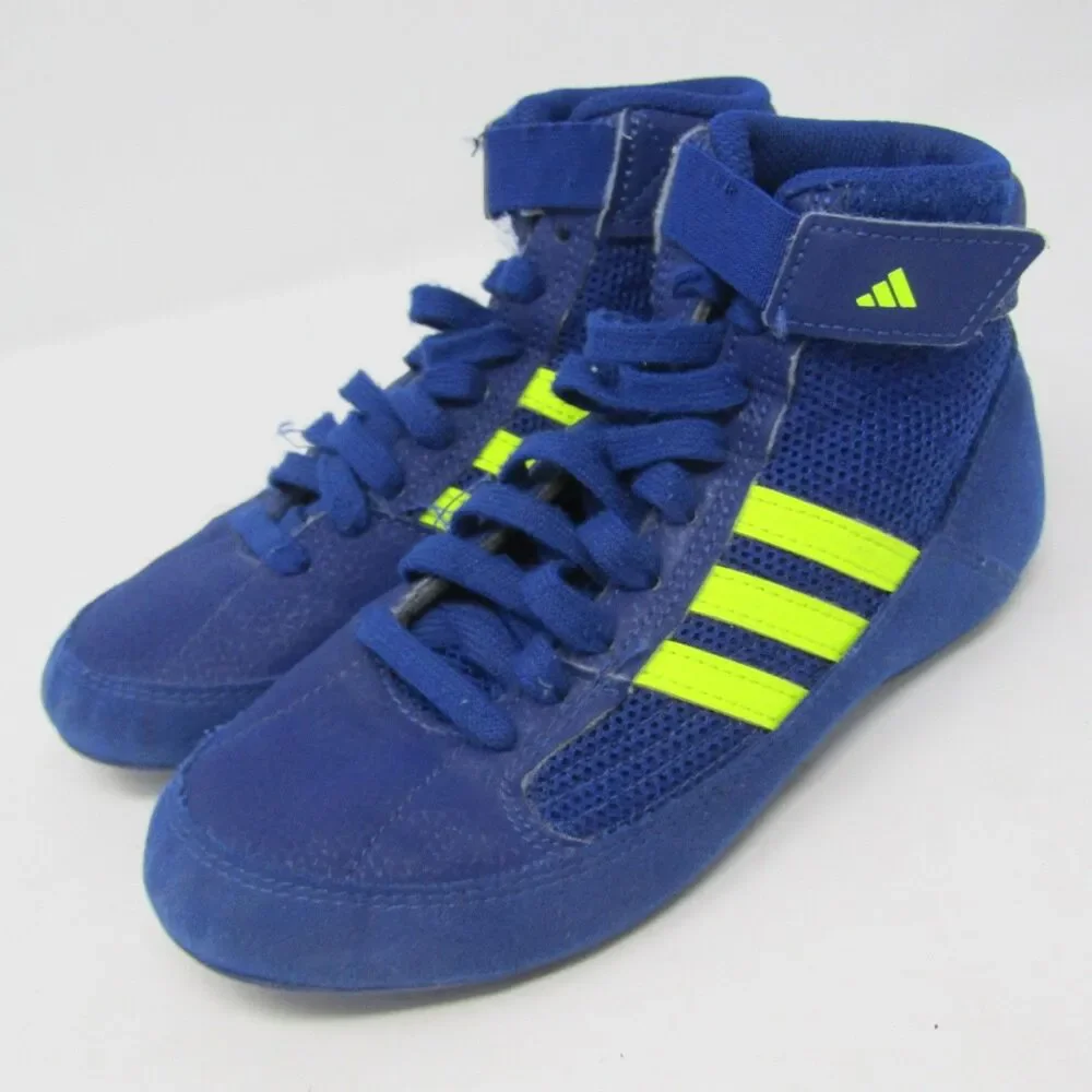 Adidas HVC Youth Kids Wrestling Shoes Blue Neon Yellow Size US 1 Hook & Loop